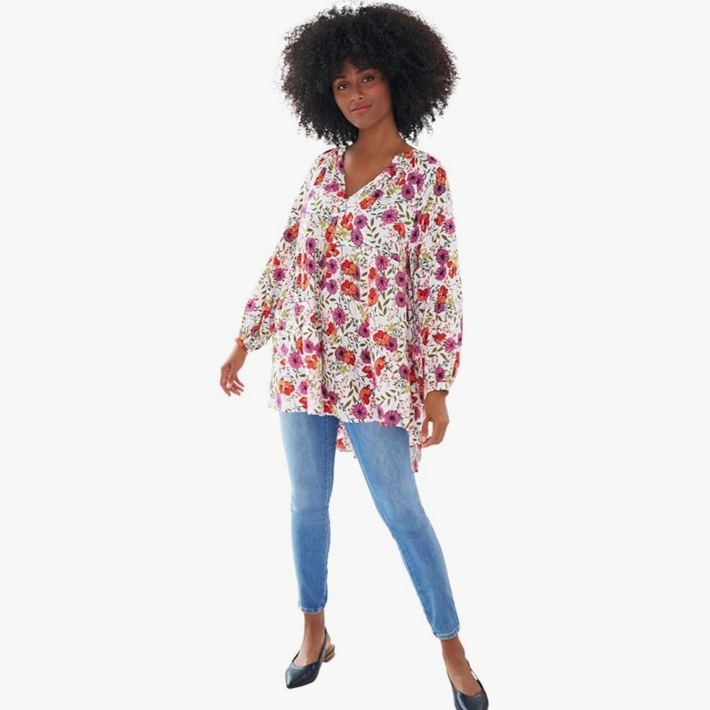 New Ellos Tiered Floral V-Neck Tunic Size 22/24 1X